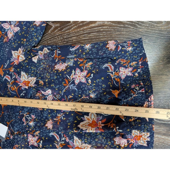 Democracy Shirt Womens 3X Blue Floral‎ Sheer Henley Tunic Top Long Sleeve Boho - Picture 9 of 9